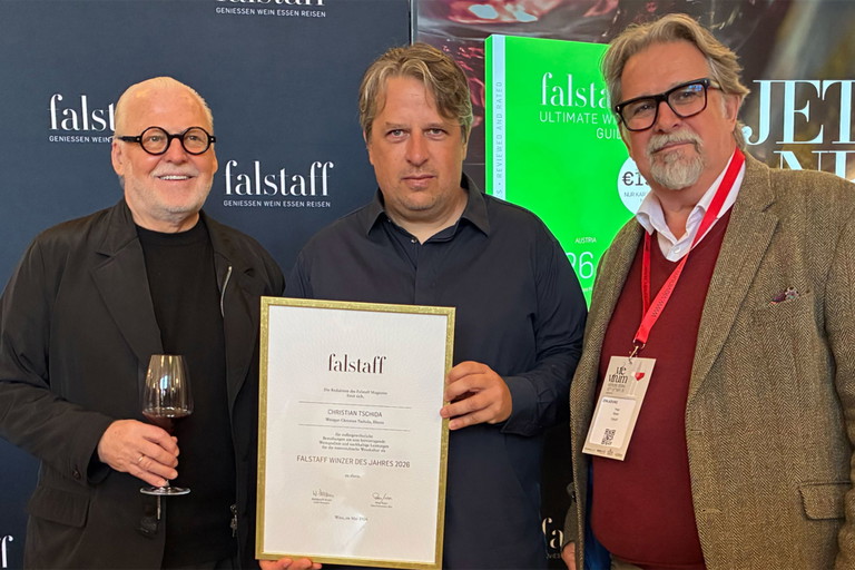  Falstaff Herausgeber Wolfgang Rosam, Winzer Christian Tschida und Falstaff Chefredakteur Wein Peter Moser 