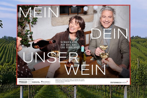 Das Motiv »Mein. Dein. Unser Wein.« wird auf zahlreichen Plakaten zu sehen sein. 