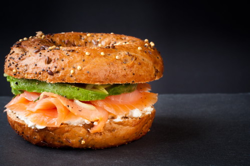 Bagel filled with salmon