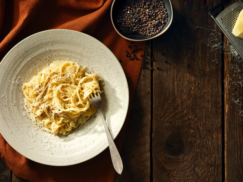 Spaghetti Cacio e Pepe with Roman-style pecorino cream