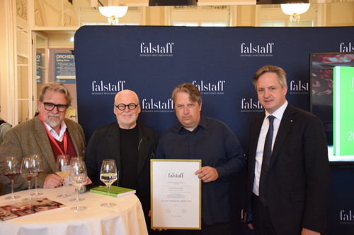 Falstaff Chefredakteur Wein Peter Moser, Falstaff Herausgeber Wolfgang Rosam, Winzer Christian Tschida unf Weinbaupräsident Johannes Schmuckenschlager.