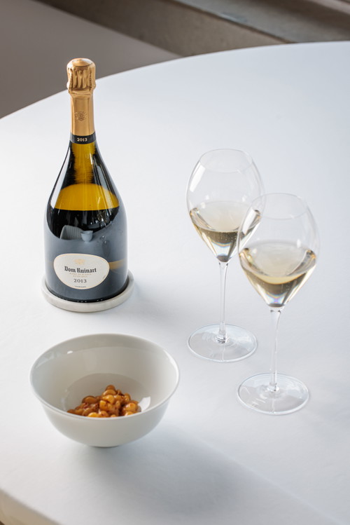 Dom Ruinart Blanc de Blancs 2013 e pasta, pomodoro giallo, genziana e anice