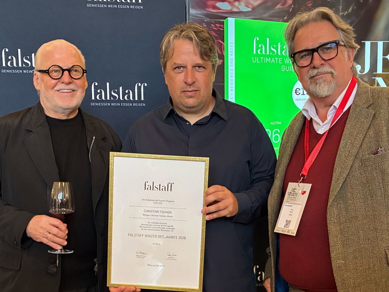 Falstaff Herausgeber Wolfgang Rosam, Winzer Christian Tschida und Falstaff Chefredakteur Wein Peter Moser