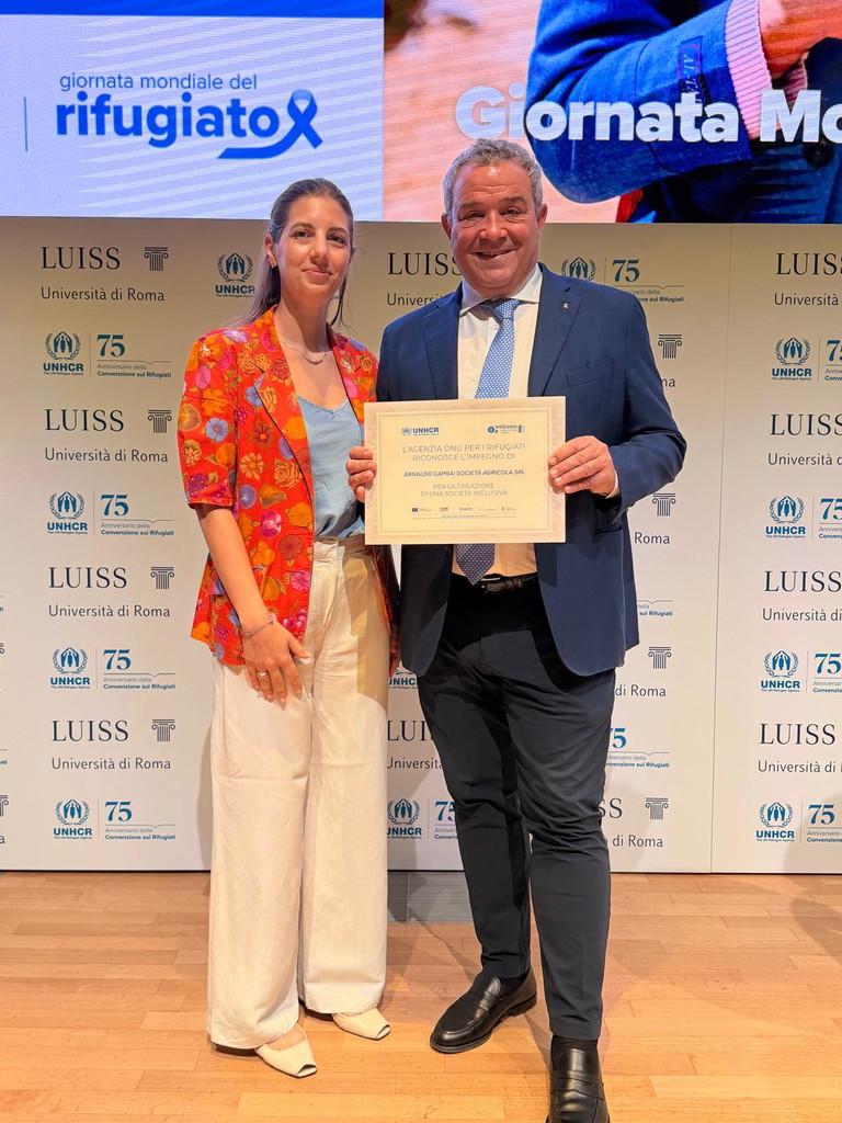 Marco Caprai e Ludovica Calselli alla premiazione UNCHR Welcome