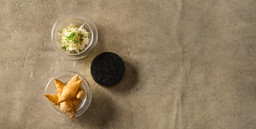 Blattlkrapfen, Sauerkraut und Grüll Kaviar