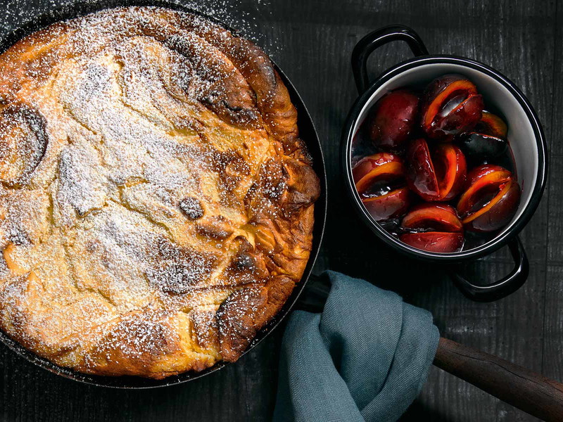 Buttermilk Pancakes with Stewed Plums