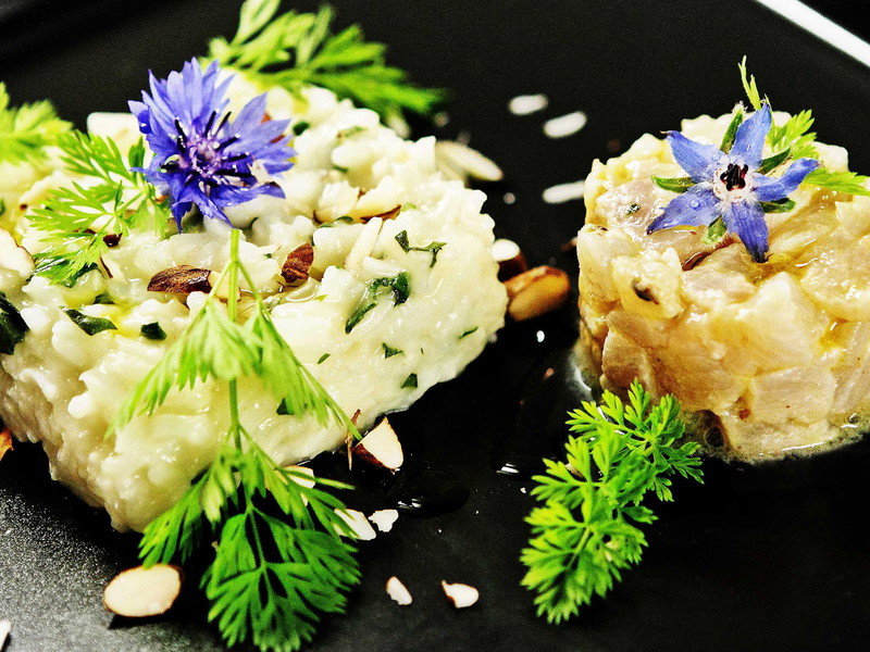 Basil Risotto with Trout Tartare