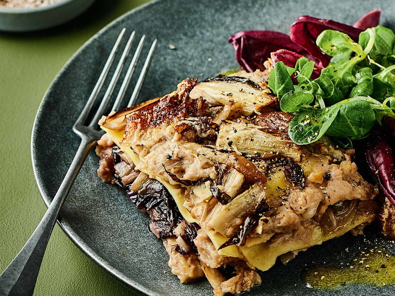 Lasagne with Radicchio, Chestnut Cream and Bacon
