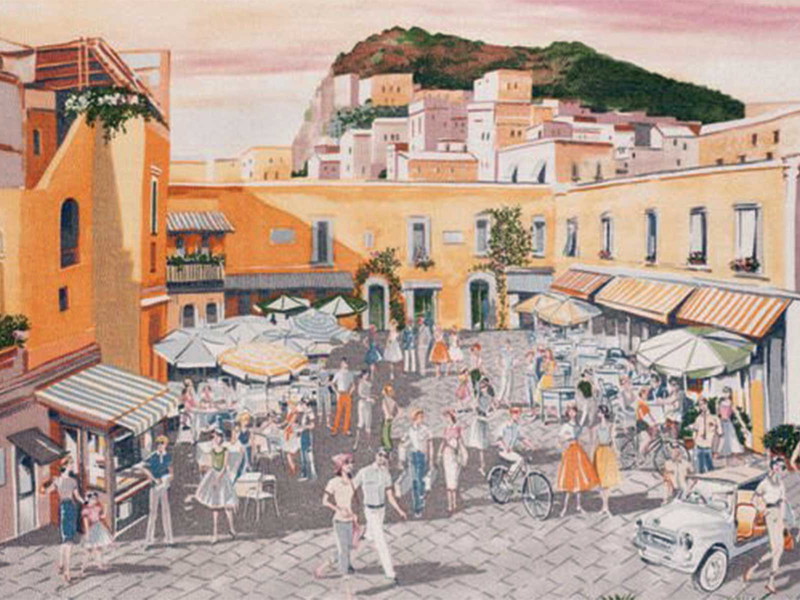 Das handgefertigte Cashmere-Plaid von Loro Piana feiert die Sonnenuntergangsstimmung im Capri der frühen Sechzigerjahre. loropiana.com