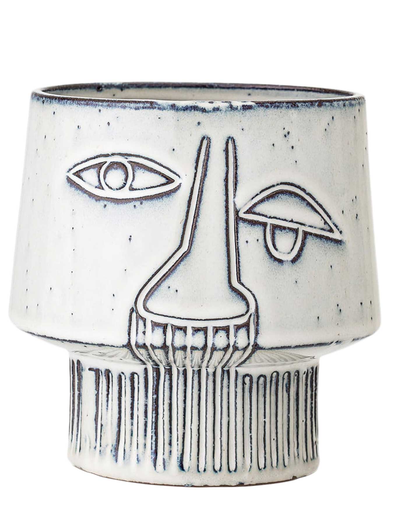Stein und Keramik  Dieser kunstvolle Übertopf aus Steingut ist wohl auch in 20 Jahren noch ein Hingucker. Gewitztes Design überdauert eben. Zu haben über connox.at