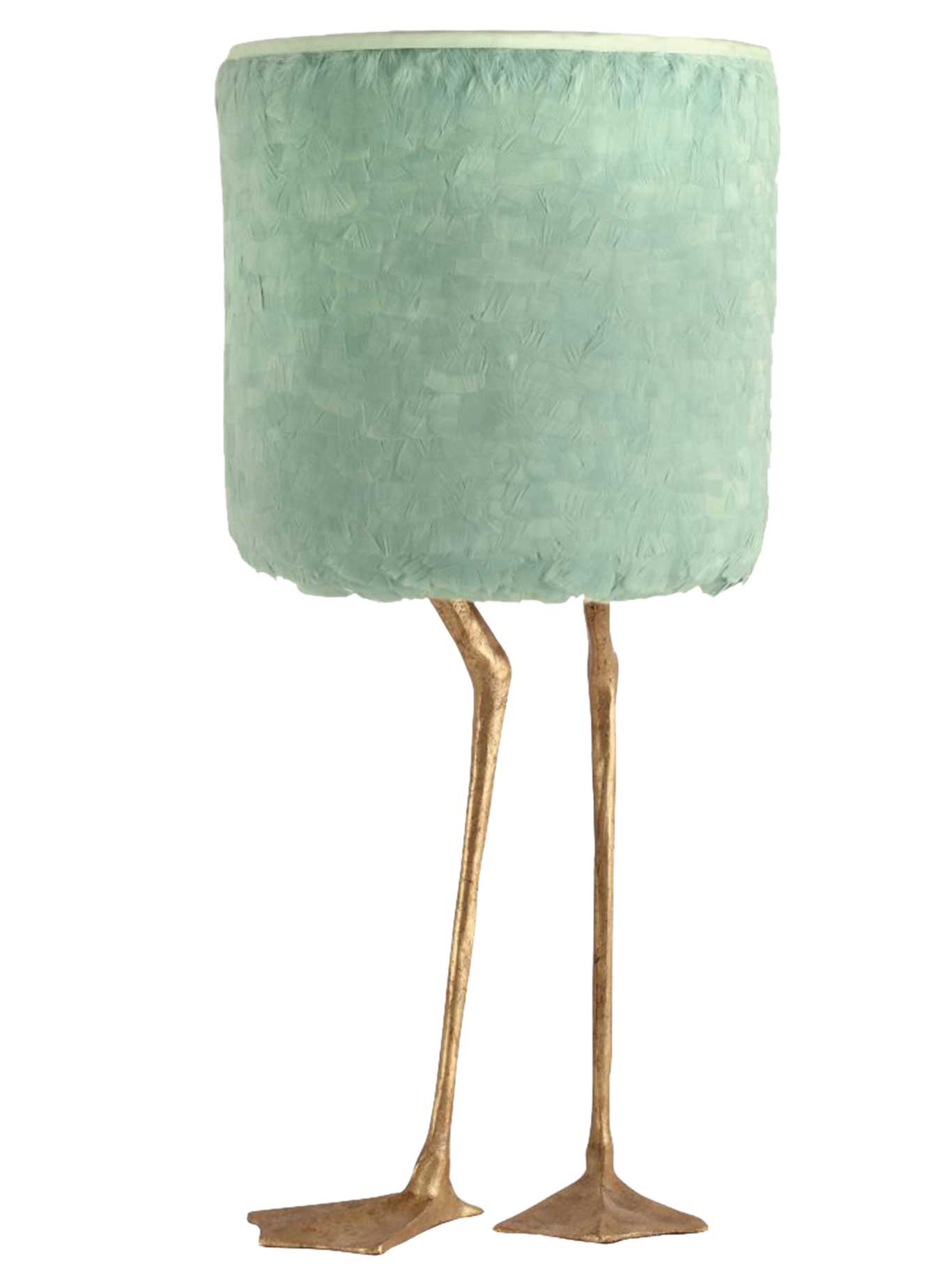 Kultig &amp; ulkig Die ikonische Tischlampe »Duck Feet« präsentiert sich als surrealistische Preziose. Patinierte Gold-Füßchen krönt ein seidener Schirm. portaromana.com