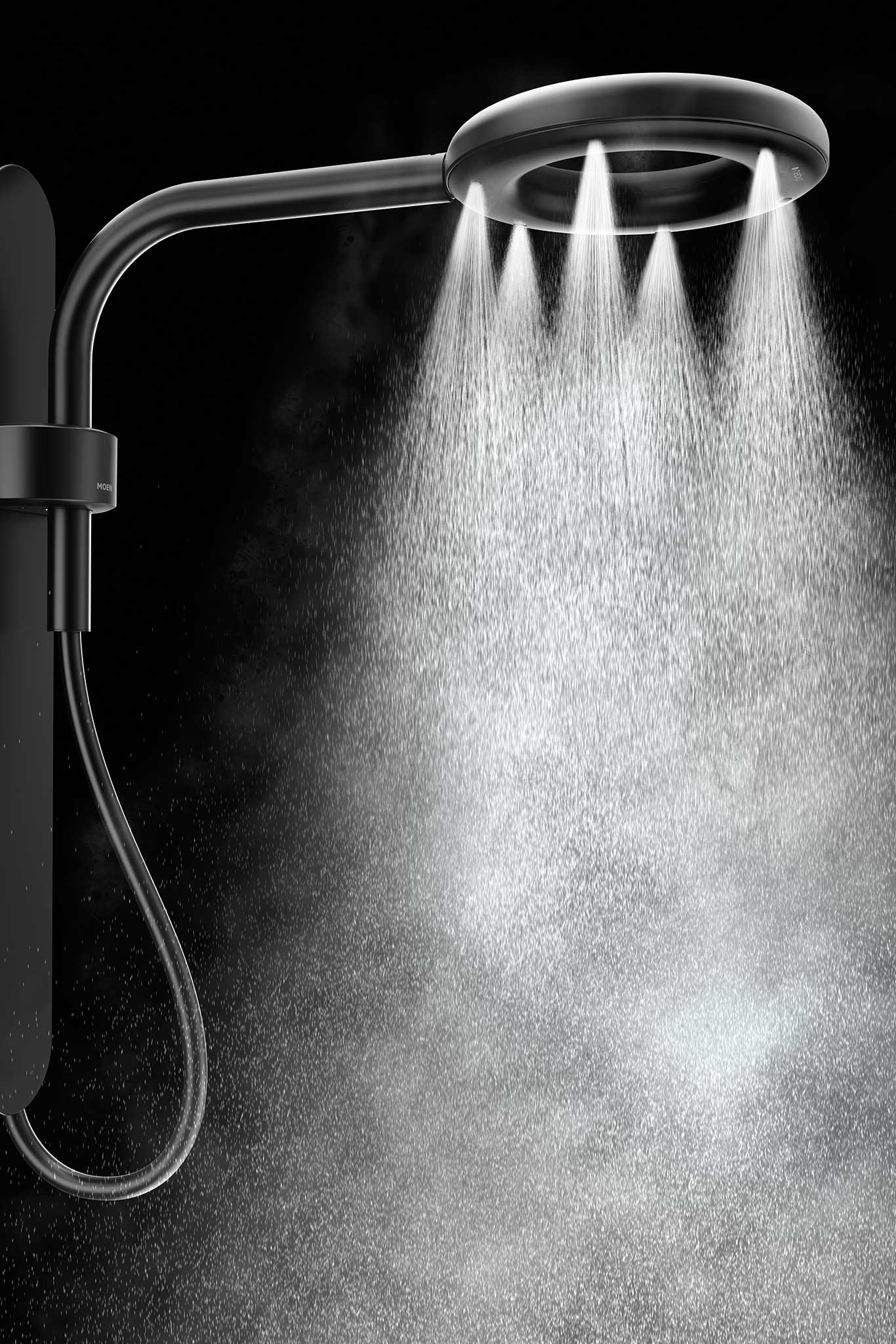 Moen punktet mit etlichen smarten Produkten; »Nebia« atomisiert das Wasser. moen.com