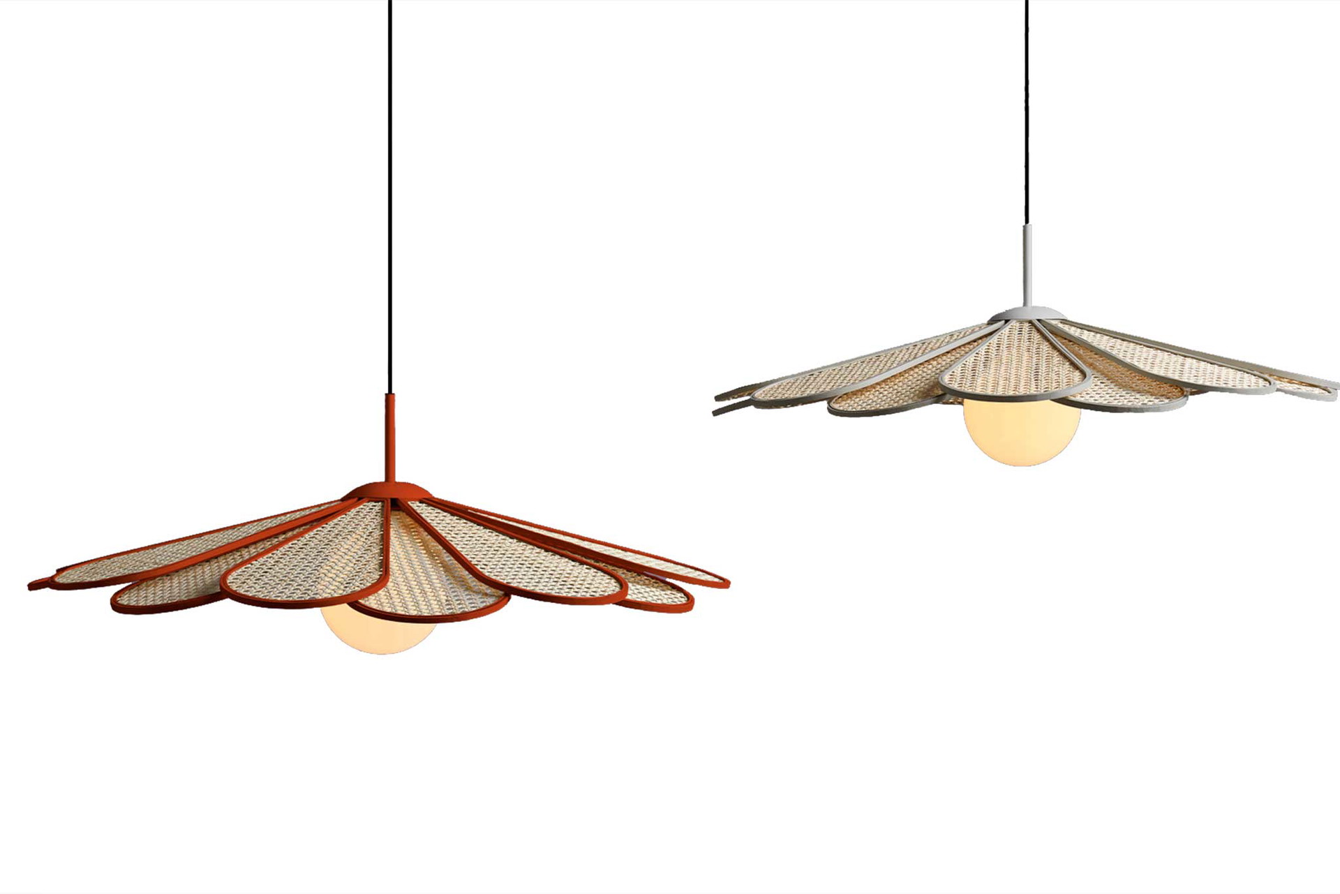 Filigran wie der Wiesenschmetterlingsflügel:&nbsp;Blumenhängeleuchte aus&nbsp;Rattan. houtique.es