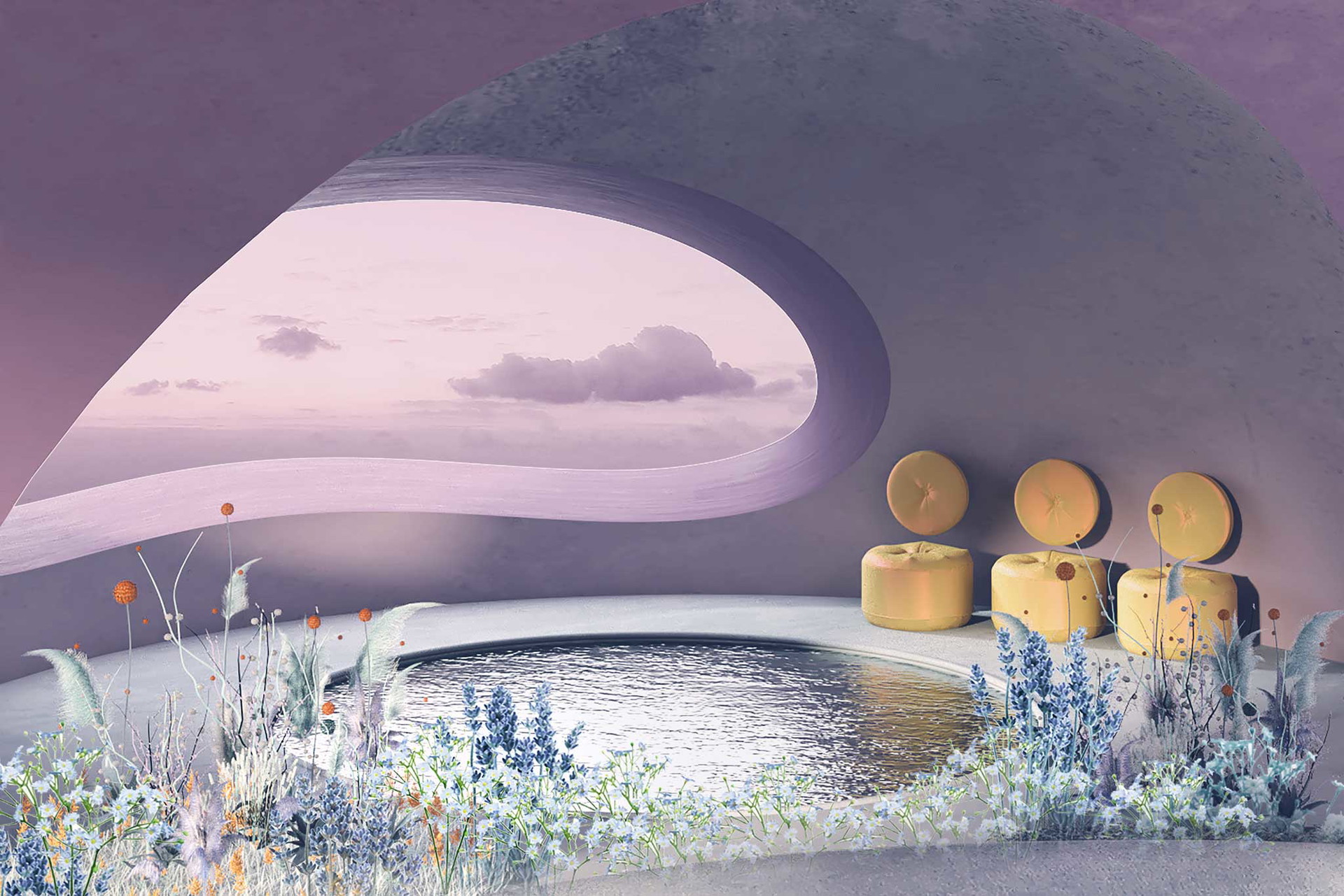 »Purple Rain« – Himmelskörper? Raumkapsel? Violetter Regen? Irritation, die gewünscht ist.