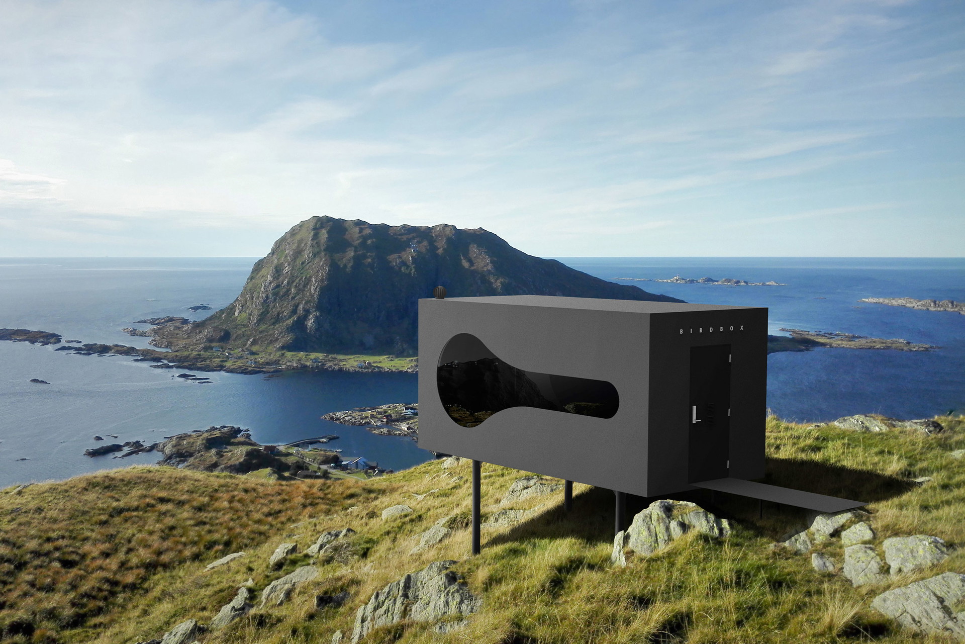 Birdbox, Norwegen: Klein wie ein Vogelhaus, edel wie eine minimalistische Villa: Das ist das Motto der sogenannten »Birdbox«, die das Büro Livit&nbsp;AS entworfen hat (im Bild: »Birdbox mini« in Fauske in Norwegen). »Die charakteristisch geformten Panorama-fenster der schlichten Kiste konzentrieren sich voll und ganz auf die Aussicht«, sagt Livit-Mitbegründer Torstein Aa. »Dank Montage auf Säulen und Helikopter-Transport kann der ökologische Fußabdruck auf ein Minimum reduziert werden.« livit.no
