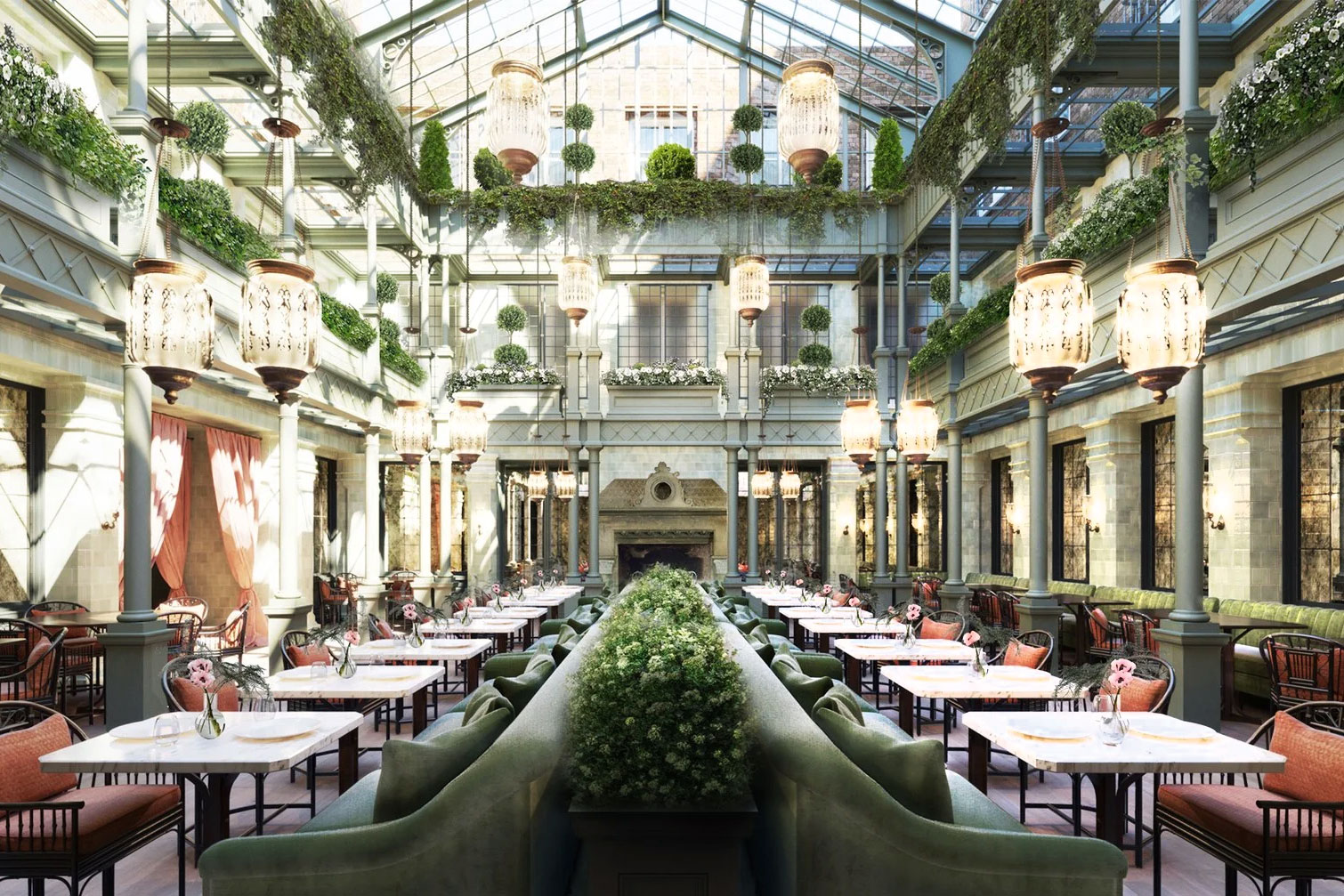 Atrium:&nbsp;Das Restaurant im Erdgeschoß des dreistöckigen historischen Glasatriums erinnert an ein edwardianisches Gewächshaus und ist tagsüber herrlich lichtdurchflutet.