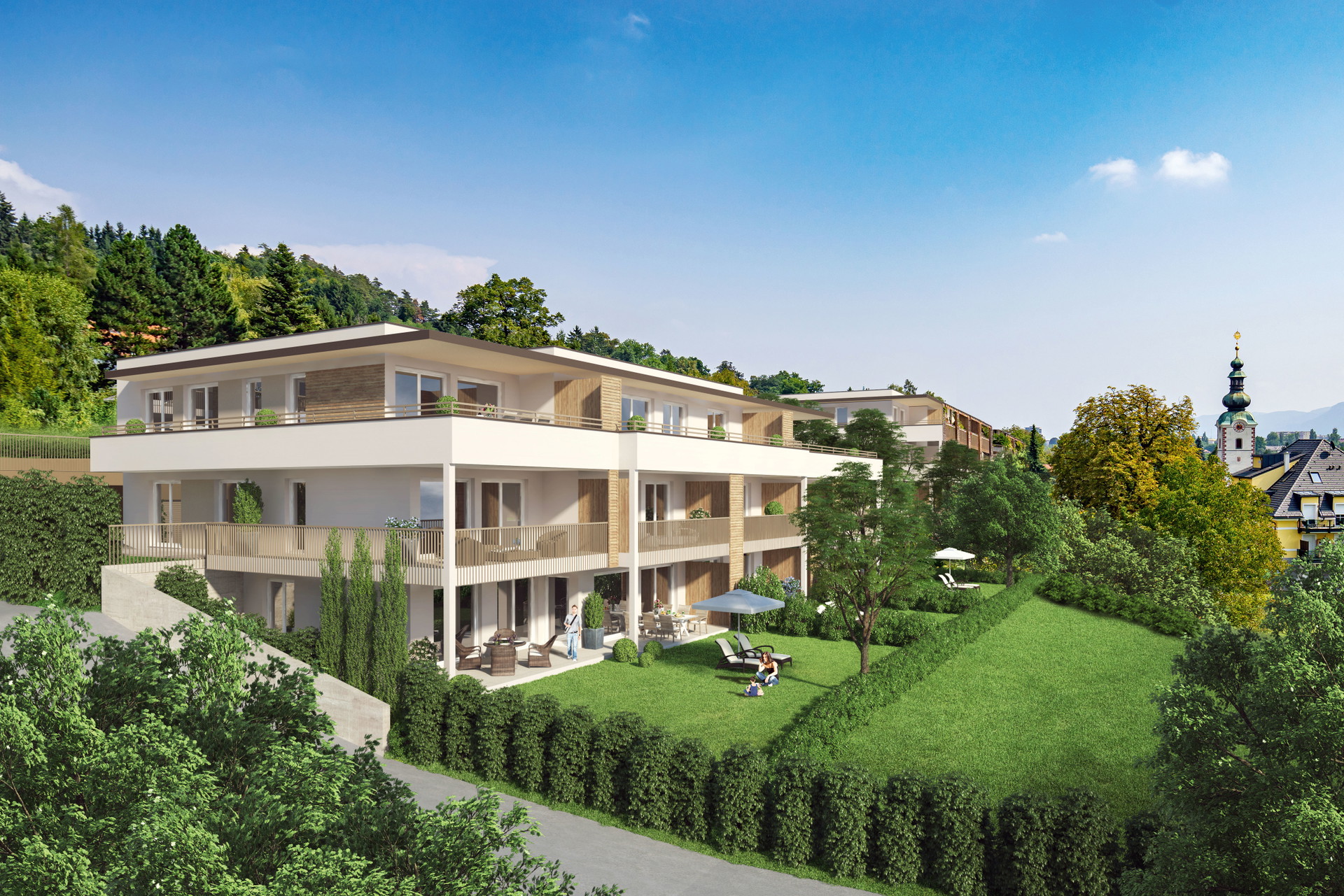 Die Berge im Blick: In sonniger Lage in Velden am Wörthersee, nur circa zwei Kilometer außerhalb des Zentrums, entsteht eine Wohnanlage mit insgesamt 19 Einheiten. Aufgeteilt sind die Wohnungen mit tollem Panoramablick auf ein Haupthaus und zwei Bungalows. Über die Region ist nicht mehr viel zu sagen, sie zählt zu den gefragtesten in Österreich – und seit März 2020 hat die Nach-frage einen weiteren Schub bekommen. veldenhills.at
