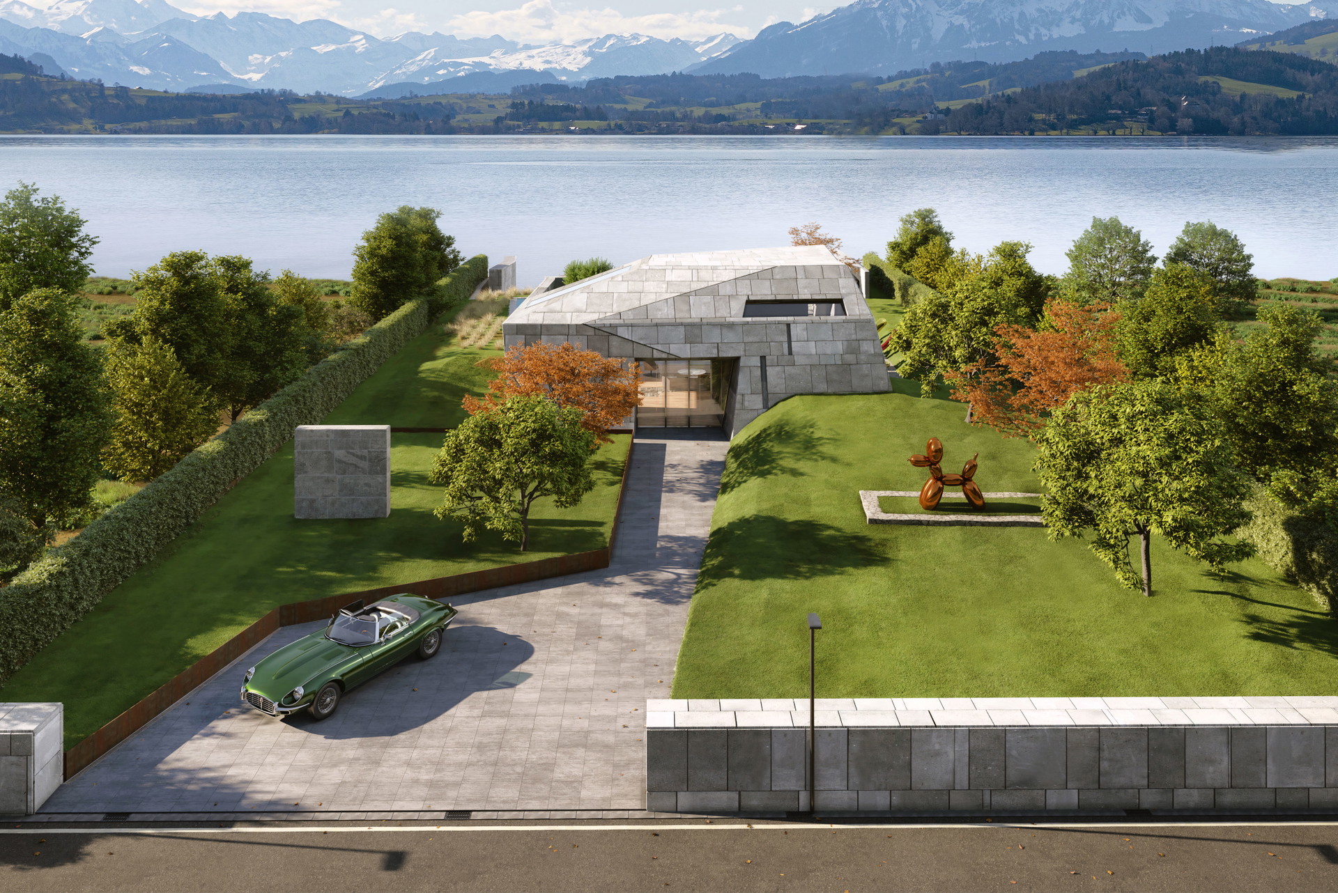 Des Pudels Kern:&nbsp;Hier geht es nicht ums Bauen, sondern um das Ausloten von architektonischen Grenzen zwischen Traum und Wirklichkeit. Und so wie man von Baukunst träumt, darf man wohl auch noch von einem Jaguar E-Type träumen.
