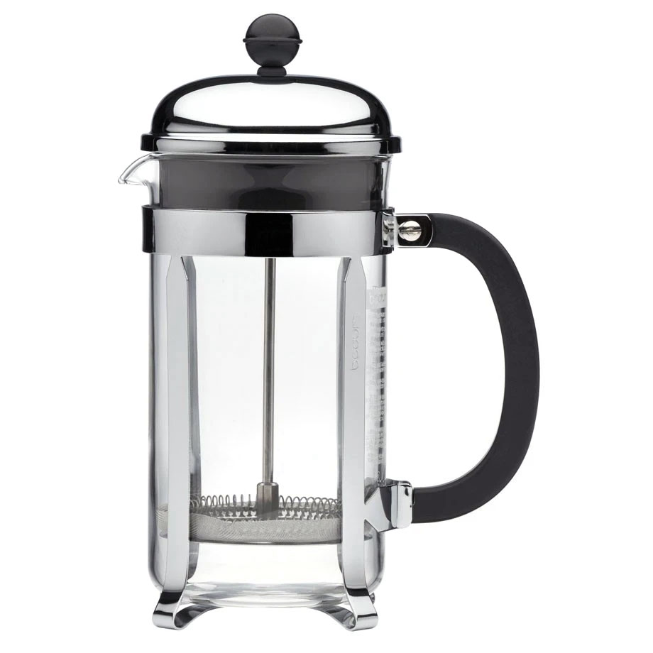 1974:&nbsp;Als die Firma Bodum ihre Neuauflage der French Press auf den Markt brachte, erlangte die Cafetière endgültig internationale Berühmtheit. Für das Design aus robustem Borosilikatglas und verchromtem Edelstahl gewann Bodum den dänischen Designpreis.