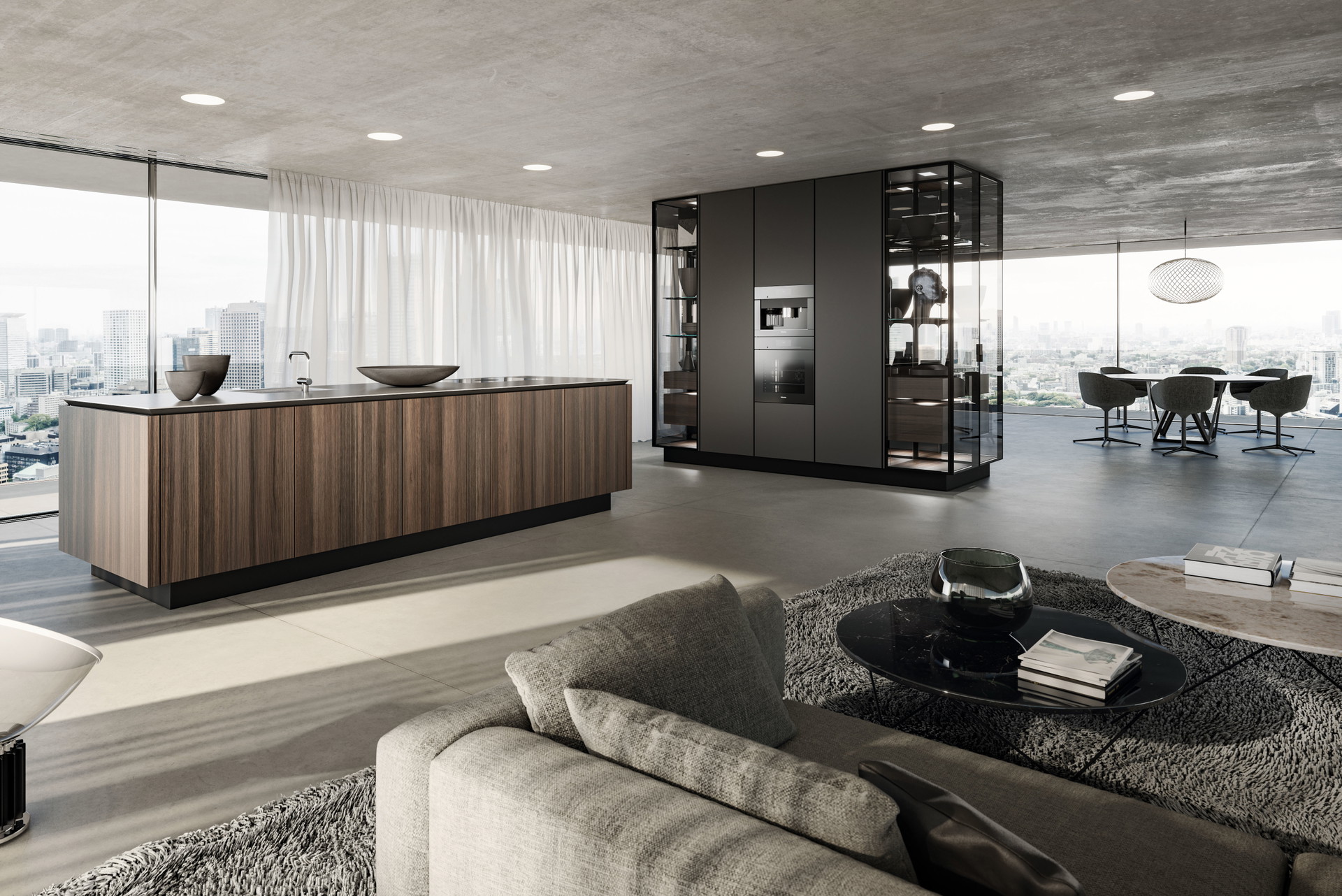 »Es gibt derzeit keine Küche, die gleichzeitig so viel Eleganz und Wohnlichkeit vermitteln kann wie die ›SLX‹ von Siematic«, meint Wolfgang Faulmann. »Diese Küche fügt sich besonders chic in offene Wohnräume ein. Sie ist kein alltägliches Modell: Die Schönheit des Ensembles, die Hochwertigkeit der Materialien und die Raffinesse, mit der die Technik versteckt ist, beeindrucken.« faulmann.at