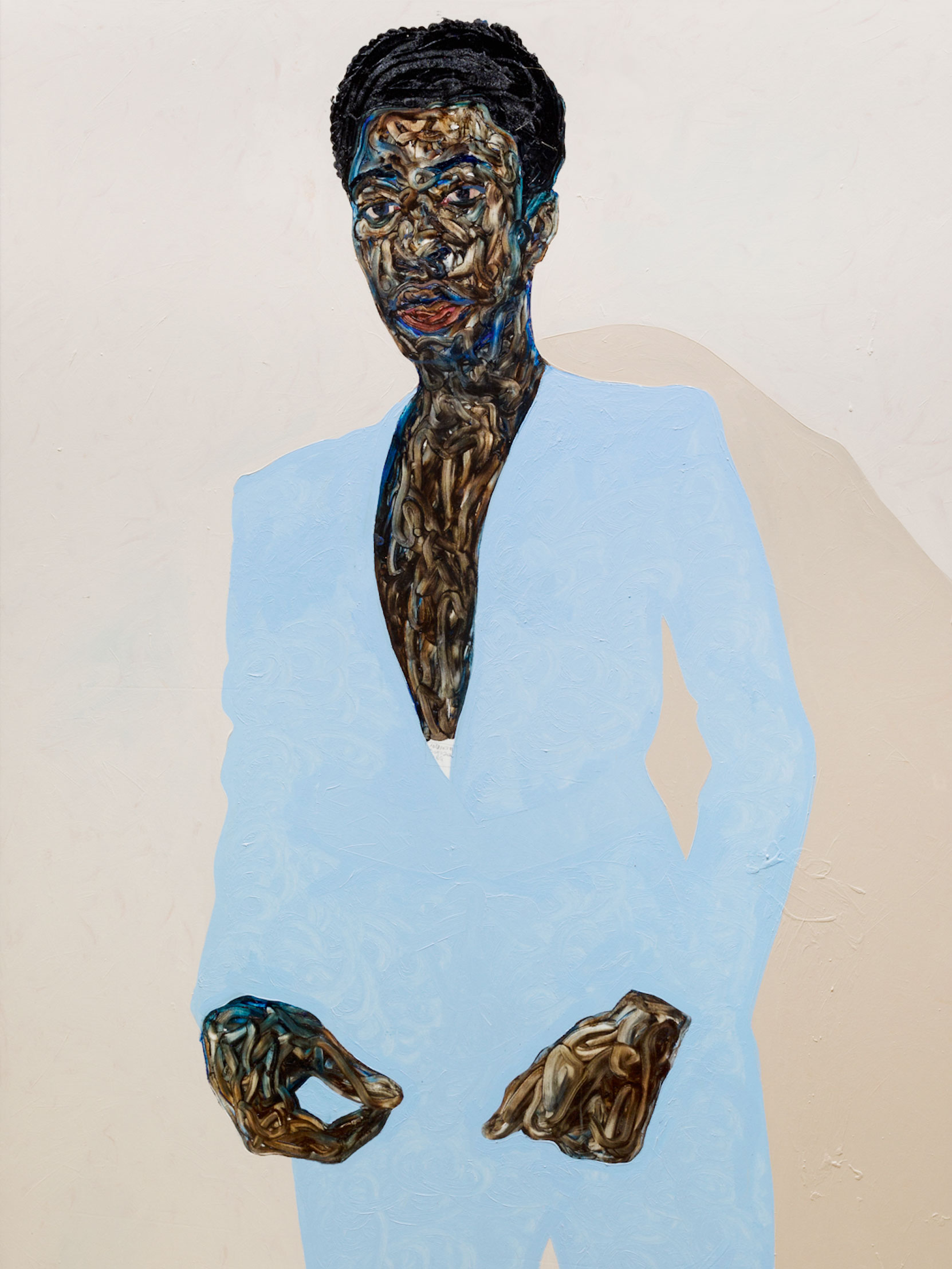 Rising Star: Amoako Boafo stammt aus Ghana, studierte in Wien und bringt die »Blackness« in die Kunst: hier mit »Baby Blue Suit« von 2020.