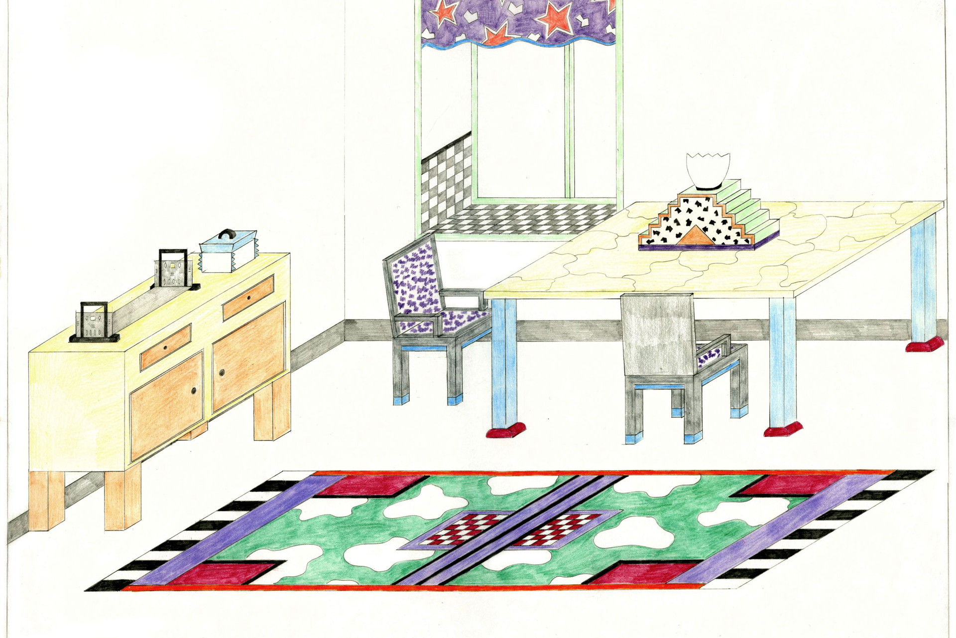 Nathalie du Pasquier, Zeichnung für ein Interieur, 1982