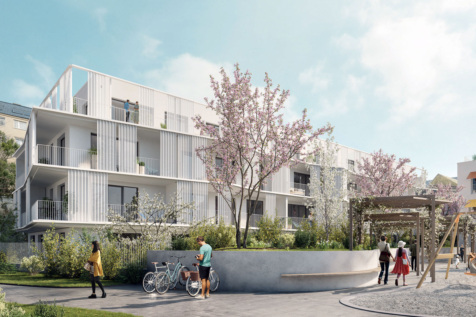 Im Garten des Präsidenten: Grüne Umgebung und naturnahes Leben gehören gerade im urbanen Kontext für viele Menschen zur Traumvorstellung idealen Wohnens. In Anlehnung an die nach dem legendären US-Präsidenten benannte Kennedy-brücke errichtet die BUWOG nur wenige Gehminuten entfernt das Projekt »Kennedy Garden« mit insgesamt 512 Eigentums- und Mietwohnungen in sechs unterschiedlichen Baukörpern. kennedygarden.buwog.at