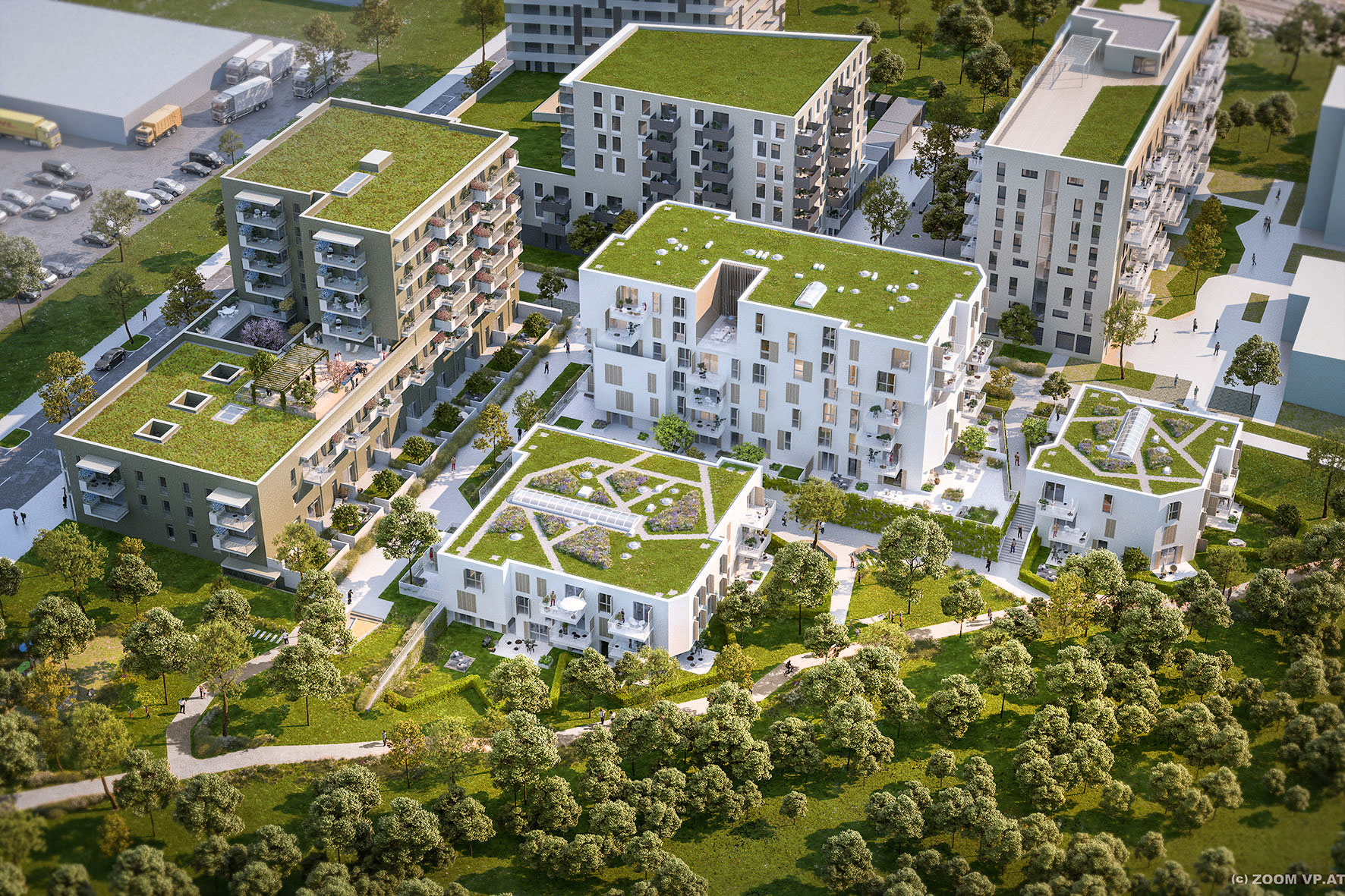 Poldine und Selma: Bei Selma und Poldine handelt es sich um zwei Schwesterprojekte im 21.&nbsp;Bezirk, eingebettet in eine wunderschöne Parklandschaft mit altem Baumbestand. Diese Wohnprojekte sind ein Teil der Stadt- und Quartiersentwicklung »Am Park«. Insgesamt entwickelt die ARE mit ihren Projektpartnern auf den Siemensäckern in Wien-Floridsdorf rund 2500 Wohnungen. ampark.wien