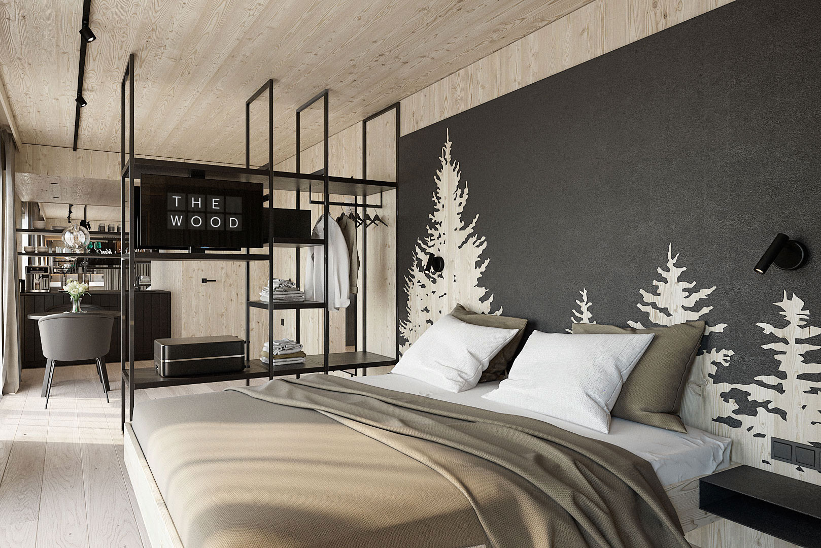 Ab in die Holzkiste: Jedes Zimmer im »The Wood« ist ein Holzmodul mit insgesamt 24 Quadratmetern Größe. Im Innenraum ist die modulare Holzbauweise auf Schritt und Tritt spürbar.&nbsp;