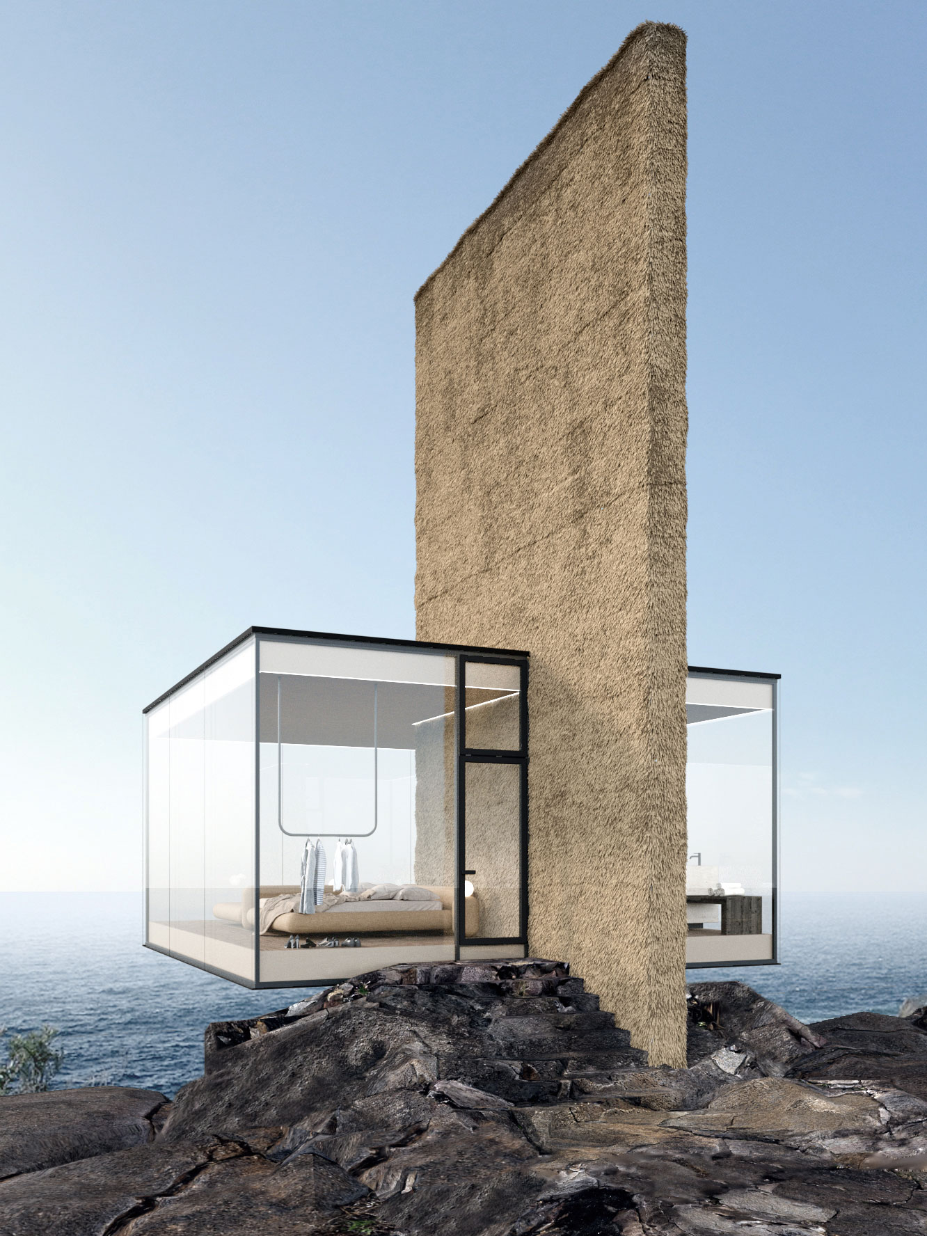 Haus über dem Meer. Felsenfest und gleichzeitig schwerelos: die von Victoria Yakusha konzipierte Vision »The Air« – zum Wohnen und Träumen über der portugiesischen Atlantikküste.&nbsp;