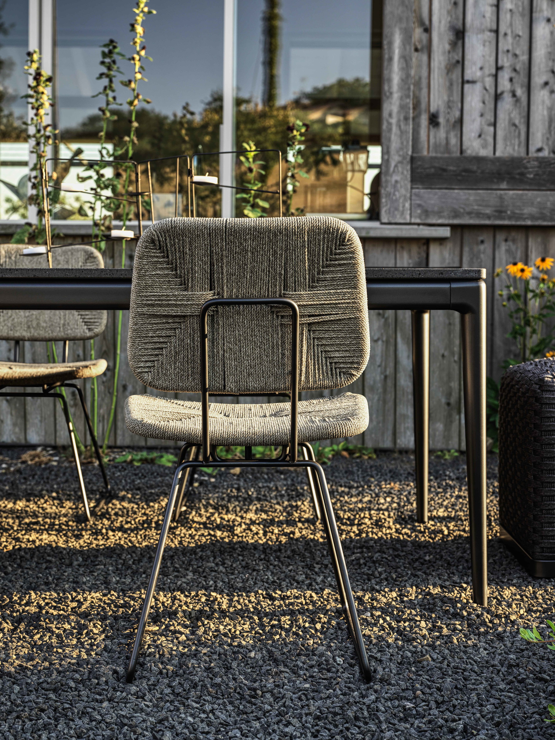 Echoes Outdoor dining chair, Pico Outdoor table.