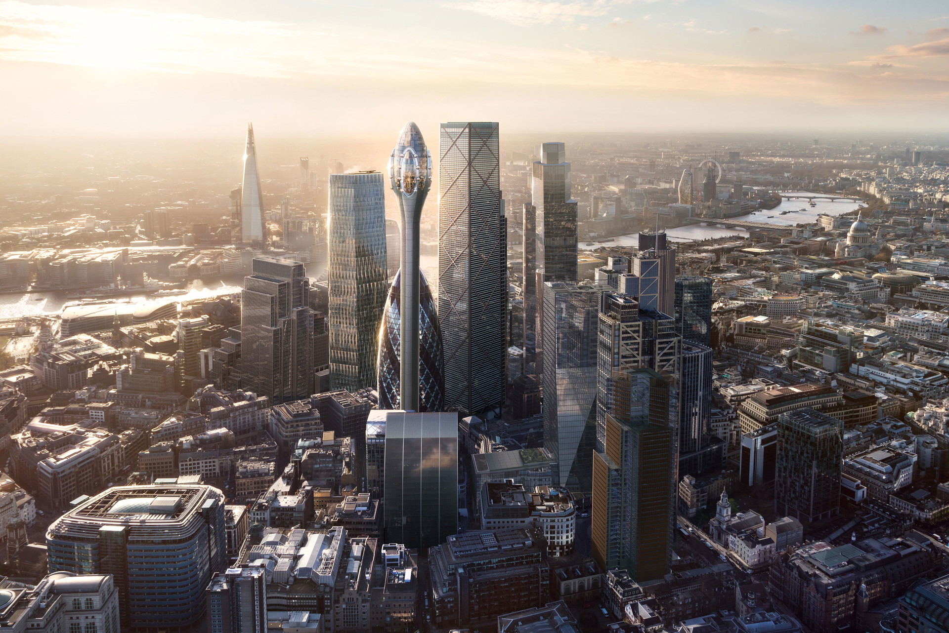 Neues Wahrzeichen: Der Tulip Tower in der Londoner City hat bei den Einheimischen schon einen Spitznamen: das Wattestäbchen.&nbsp;fosterandpartners.com