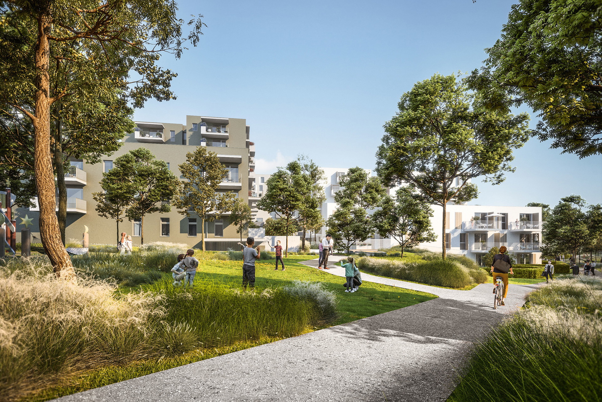 Am Park, Siemensäcker Wien 21. Das Wohnprojekt Am Park liegt am Gelände der ehemaligen Siemensäcker in Floridsdorf. Wo einst bewirtschaftete Ackerflächen sowie die KFZ-Werkstätten von Siemens waren, errichten acht Bauträger nun insgesamt 1.260 Wohnungen. In der Mitte entsteht ein 1,5 Hektar großer öffentlicher Park. Das Projekt ist Resultat des EUROPAN-Wettbewerbs, als Projektsteuerin fungiert die Sozialbau. Der Masterplan stammt von SLLA Architects, ss plus und Soyka Silber Soyka und Studio Vlay Streeruwitz.&nbsp;ampark.wien, europan.at