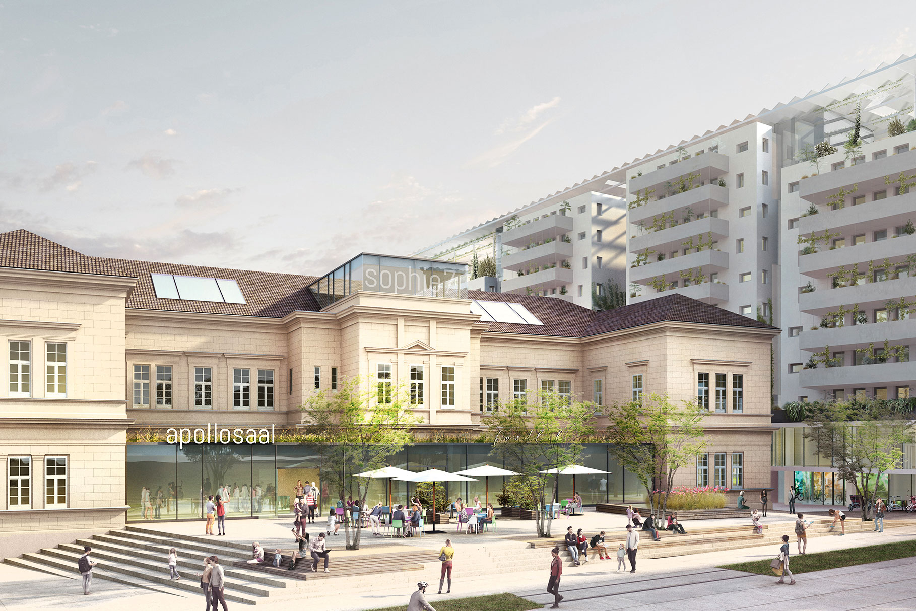 sophie 7, Wien 7. Das Megaprojekt »Sophie 7« auf dem Areal des ehemaligen Sophienspitals in der Apollogasse ist eine eierlegende Wollmilchsau mit 160 Miet- und Gemeindewohnungen, Kinder-garten, Volkshochschule, Apollo-Saal, Kreativ-Cluster, Kultur-- einrichtungen, Musikproberäumen und innovativer Gastronomie. Am Bau und an der Sanierung der beiden Altbau-Pavillons beteiligt sind die Sozialbau und die WBV-GPA, die Planung stammt von Martin Kohlbauer und p.good architekten. Baubeginn ist im Frühjahr 2022, Fertigstellung zwei Jahre später.&nbsp;oesw.at, wbv-gpa.at, martinkohlbauer.com, pgood.at