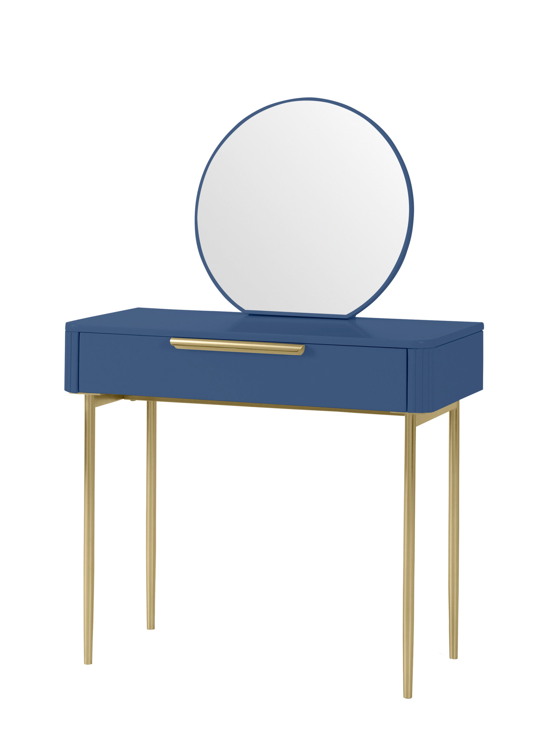 Stilsicher: Schminktisch in traditioneller Eleganz. Die Details aus gebürstetem Messing passen harmonisch zum wunderschönen Blauton. Reduzierte Silhouette.&nbsp;