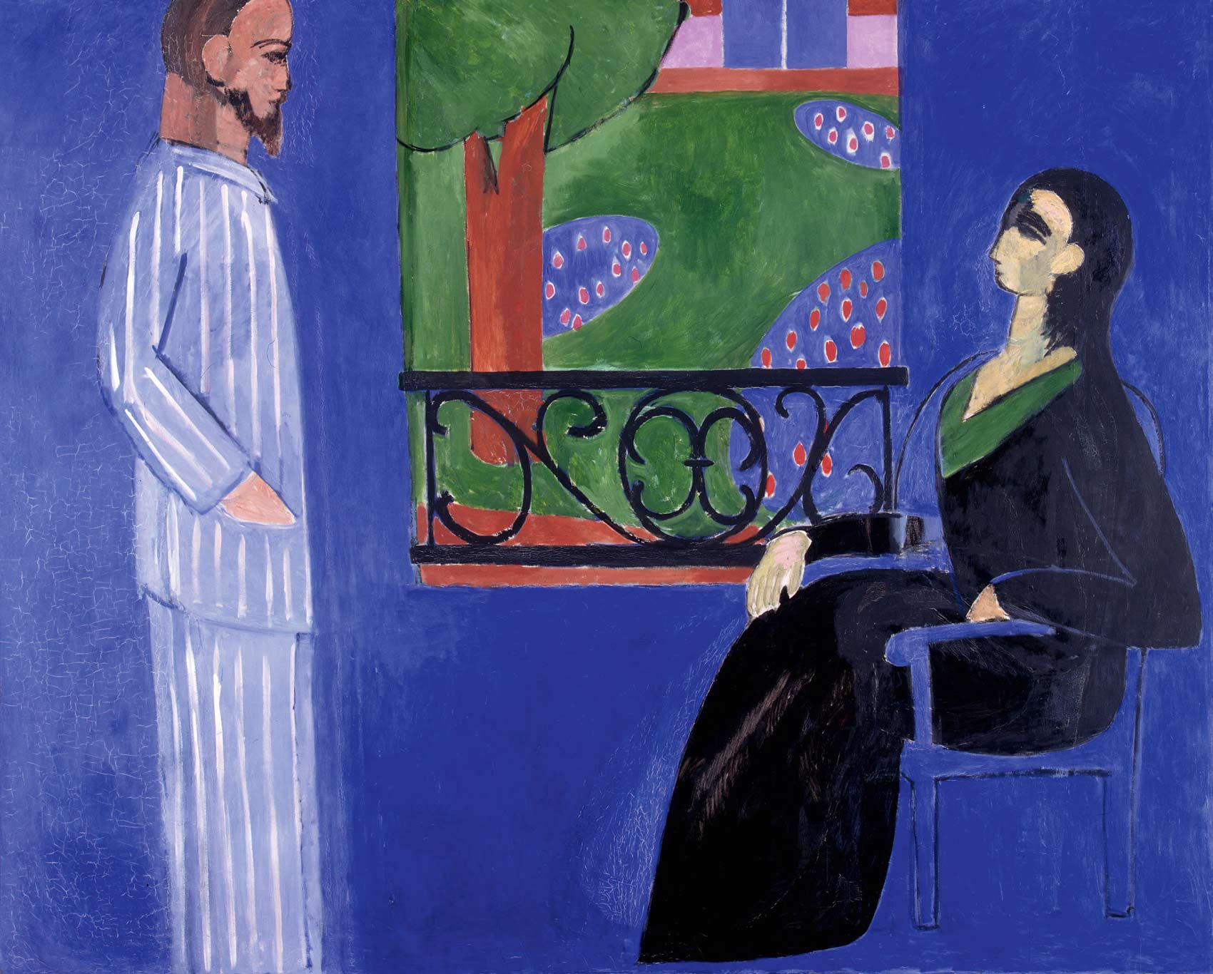 4. »Conversation« von Henri Matisse, 1909 »In ihrer wegweisenden Farben- und Formensprache ist diese Leinwand einer meiner Lieblingsmaler immer wieder ein Wunder. Wird der Versuch einer Konversation zwischen Eheleuten (das Bild zeigt unverkennbar Matisse und dessen Frau Amélie) scheitern? Letztlich überlebt das Artefakt solche inhaltlichen Konnotationen.«