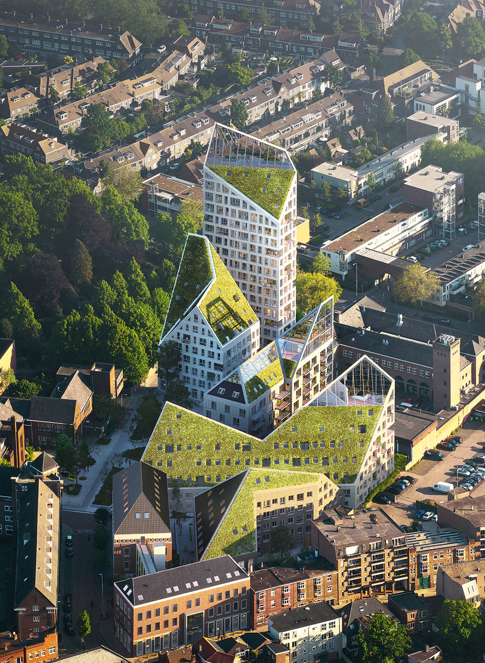 Hollands neue Berge&nbsp;In den eher flachen Niederlanden ist Nieuw Bergen in Eindhoven ein Highlight. Das Projekt umfasst 220&nbsp;Wohnungen, Geschäfte, begrünte Dächer und sogar Urban Farming mit Blick in den Himmel.