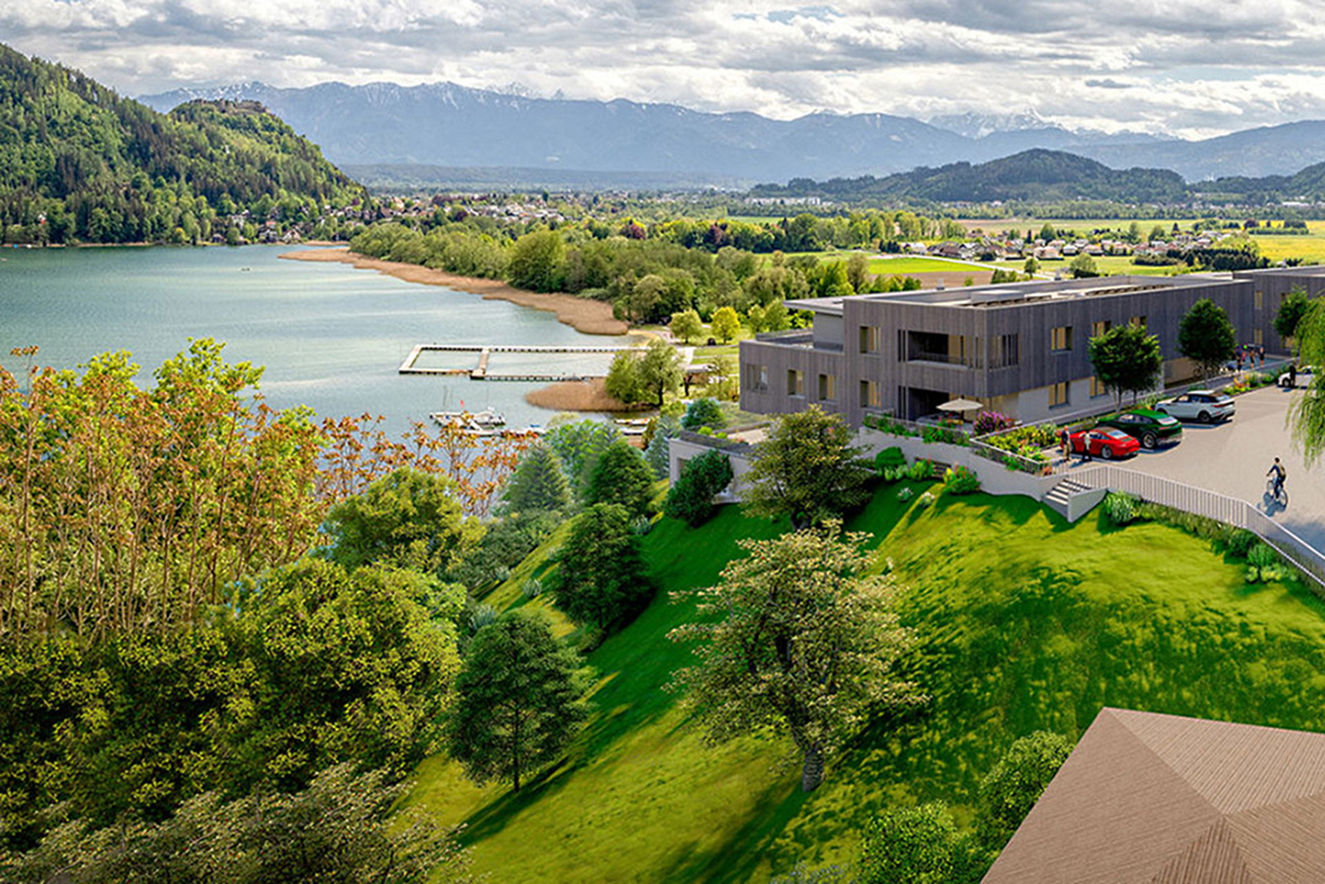 Bella Vista Ossiacher See Nicht mit unmittelbarer Uferlage, aber trotzdem mit Seeblick prunkt das Bella Vista 60 Meter über dem Ossiacher See. Hier kauft man See und Berg in einem Doppelpack, und das in absolut unverbaubarer Lage. trecolore-real.at