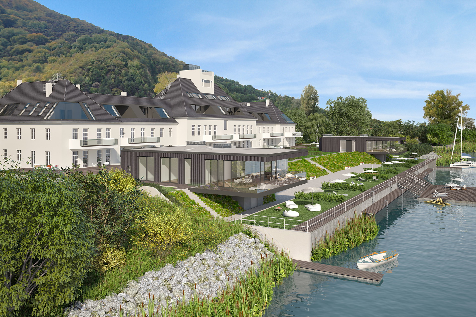 Havienne Schon bewohnt ist das Projekt Havienne, für das die ehemalige Tegethoff-Marinekaserne an der Wiener Stadtgrenze adaptiert und erweitert wurde. Hier bekommt man zum Wasser noch Bootshaus und Bootsanlegestelle dazu. havienne.at