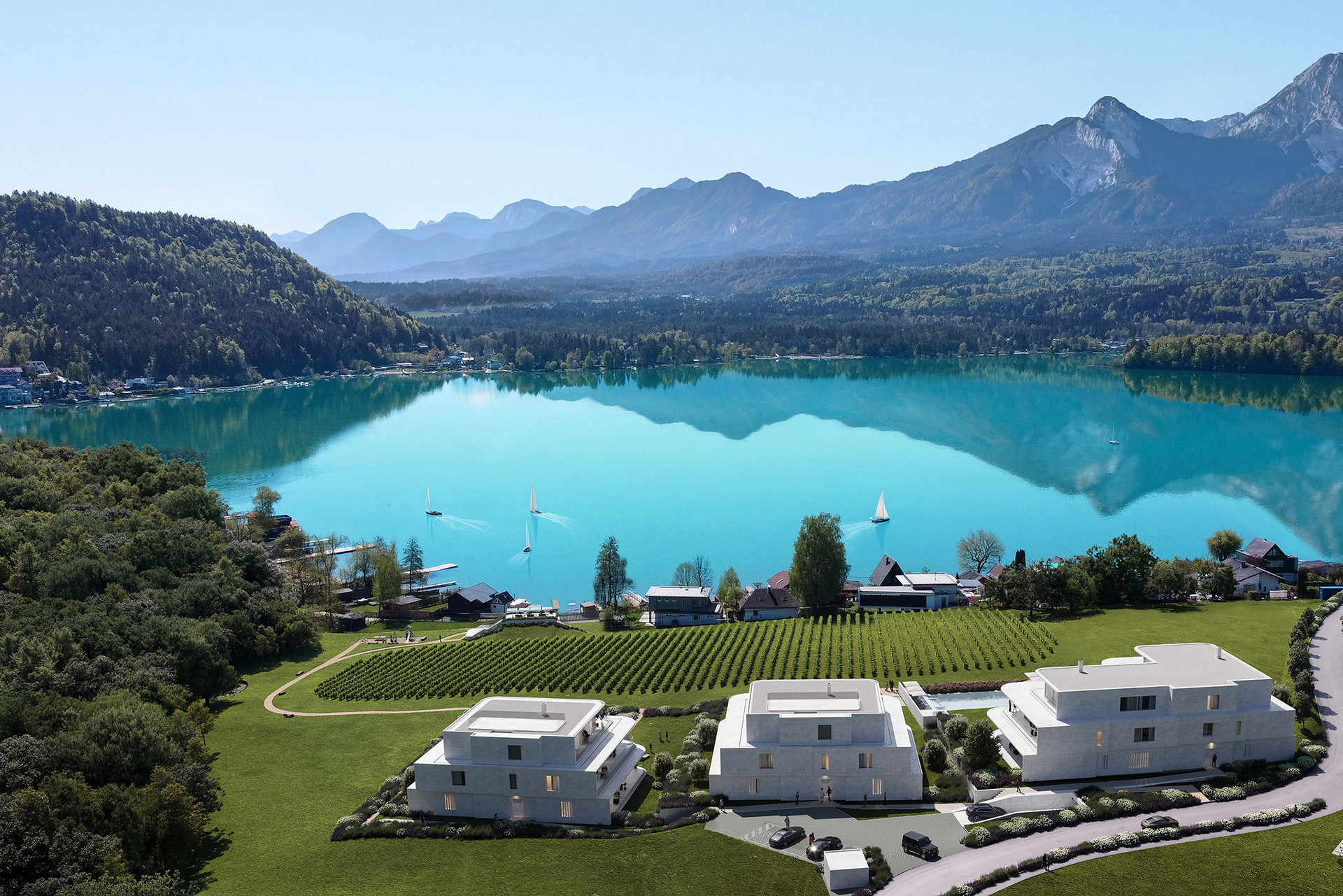 Cloud P Türkisblaues Wasser und Bergkulisse: ein Bild wie aus dem Heimatfilm und ein Panorama, das heute zum Luxus-Asset gehört. Das Projekt Cloud P am Faakersee in Kärnten richtet sich mit 20 Apartments an das obere Segment unter den Kund:innen. Die Fertigstellung ist für 2023 vorgesehen. atv-immobilien.at