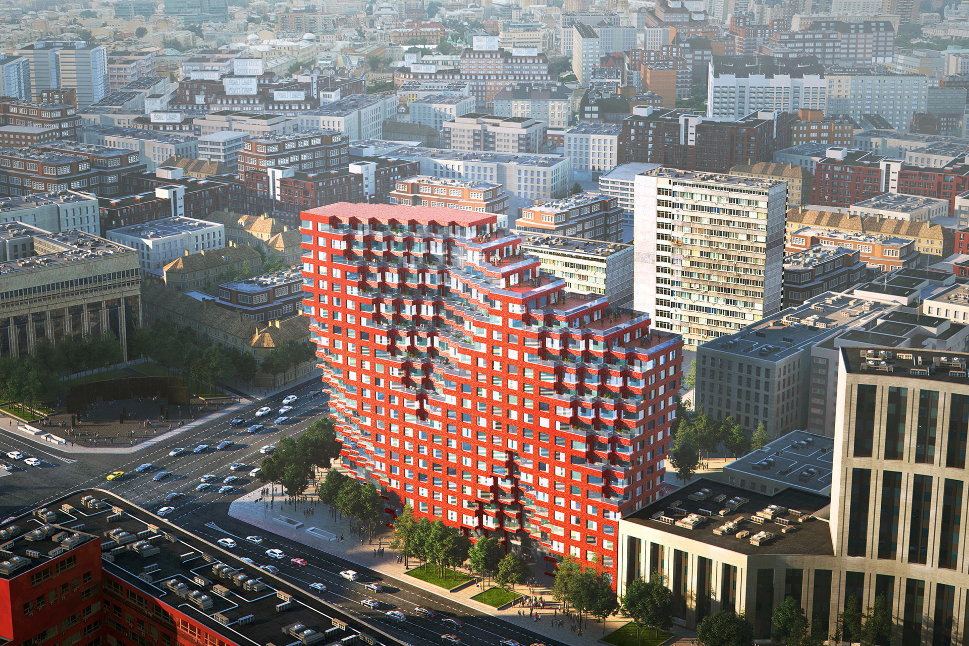 RED7, Moskau&nbsp;Der Rohbau steht schon, bis Jahresende soll das Wohn- und Bürohaus RED7 von den russischen Partnerarchitekten Apex fertiggestellt werden.