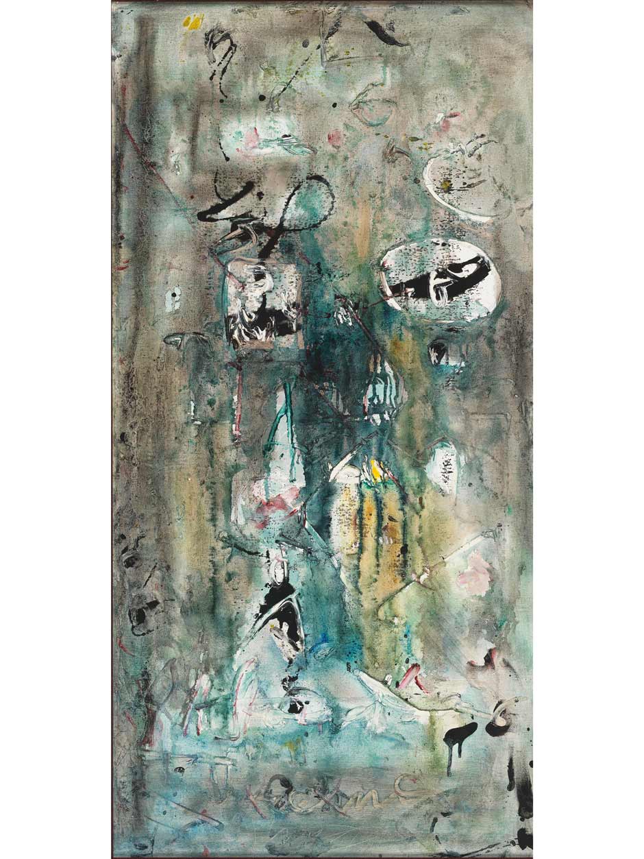 Hans Staudacher (St. Urban 1923-2021 Wien) Ohne Titel, signiert HStaudacher, Öl auf Leinwand, 100 x 50 cm, Startpreis € 6.800