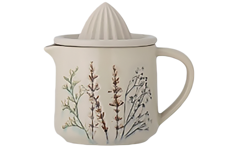 Frisch gepresst&nbsp;Zitruspresse aus Steingut mit dekorativem Blumenmotiv von Bloomingville.
