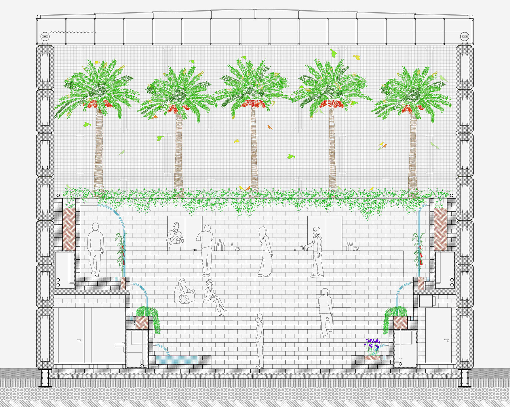 baukuh: Bahrain Pavillon, Milano EXPO, Mailand, Italien, 2014, Querschnitt. &nbsp;