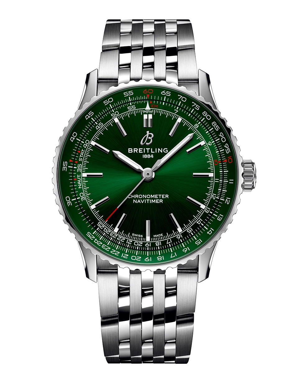Ikonisches Grün. Breitling »Navitimer Automatic 41« mit ikonischem Zifferblatt-Design in British Racing Green.
breitling.com