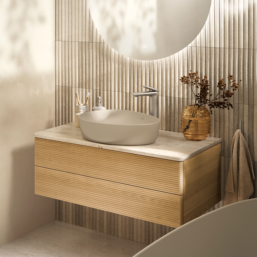 Organische Waschbecken
Der Riffel-Trend ist im Badezimmer 
angekommen, dazu passen Waschbecken in organischen Formen und Farben. 
villeroy-boch.at
