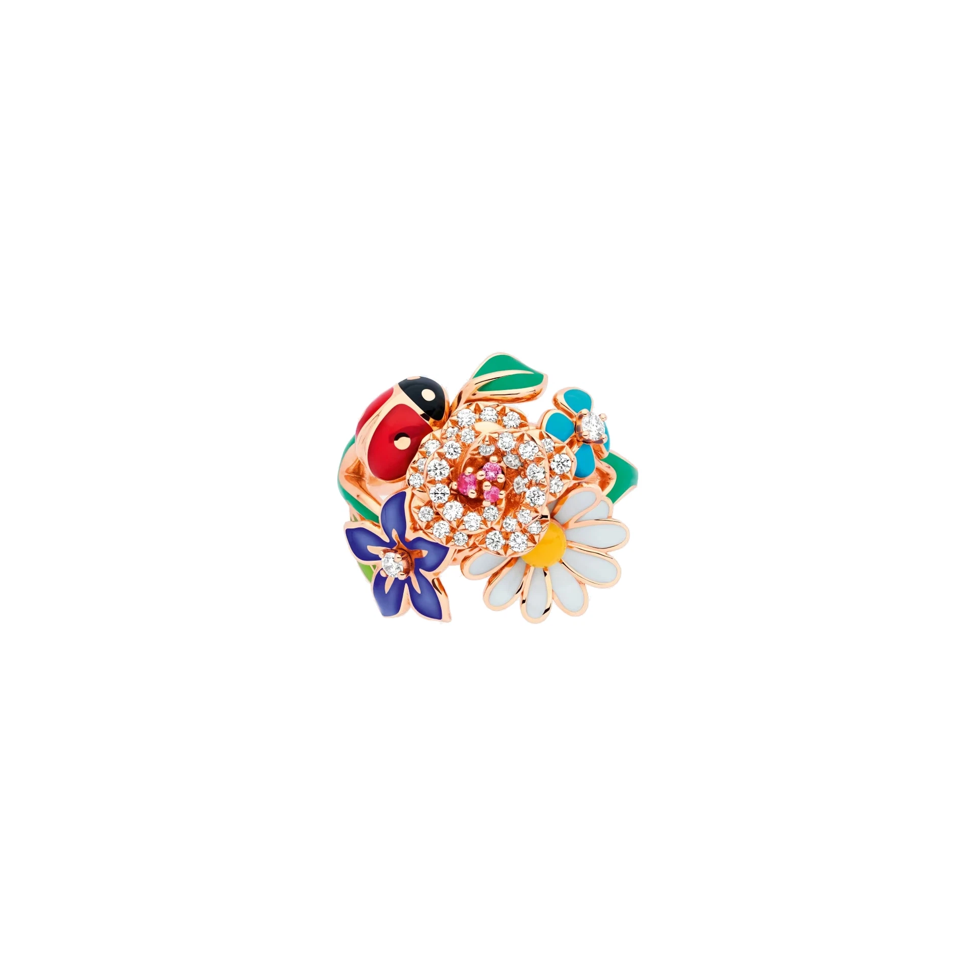 Naturverbunden:  »Diorette«-Ring aus Roségold mit Diamanten und rosa Saphiren. Von Hand lackiert. dior.com