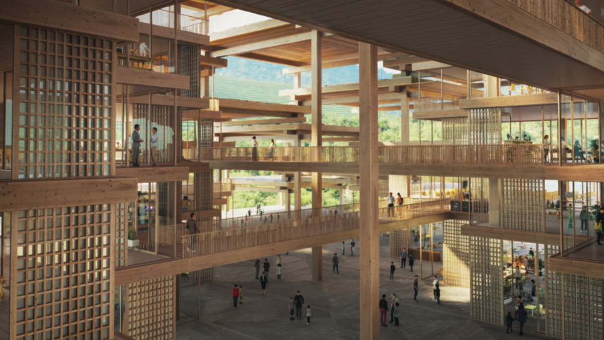 Airport aus Holz:
Der Flughafen mit 3.000 Meter Landebahn wird gerade errichtet. Der Terminal wird vollständig aus Holz gebaut.