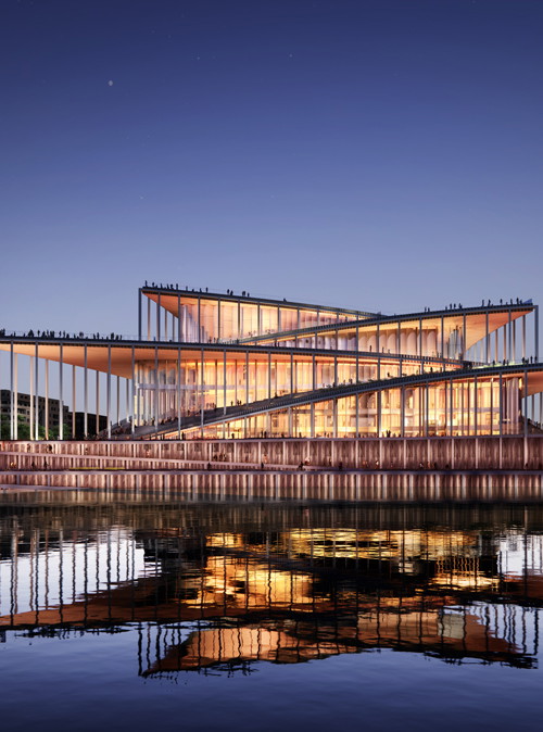 Moldau-Philharmonie, Prag: Die Prager Philharmonie präsentiert sich als zart besaitete Skulptur mit viel Glas, viel Eleganz und einem Hauptsaal mit 1.800 Sitzplätzen. Mit an Bord ist auch 
das österreichische Planungsbüro Delta. Baubeginn 2027, Fertigstellung 2032.
delta.at