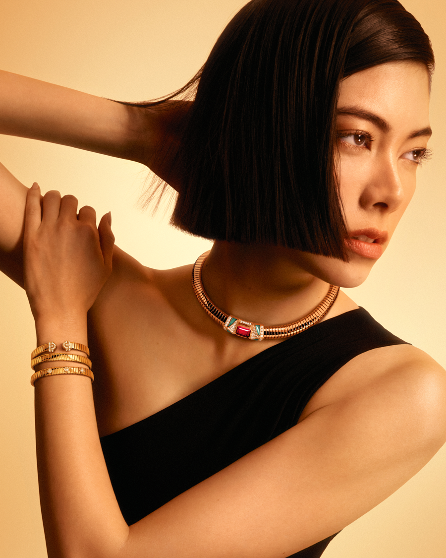 Vermächtnis in Gold: Bereits seit den 1940er-Jahren 
steht die »Tubogas«-Kollektion
für die charakteristische 
Ästhetik des römischen Juweliers.
bulgari.com